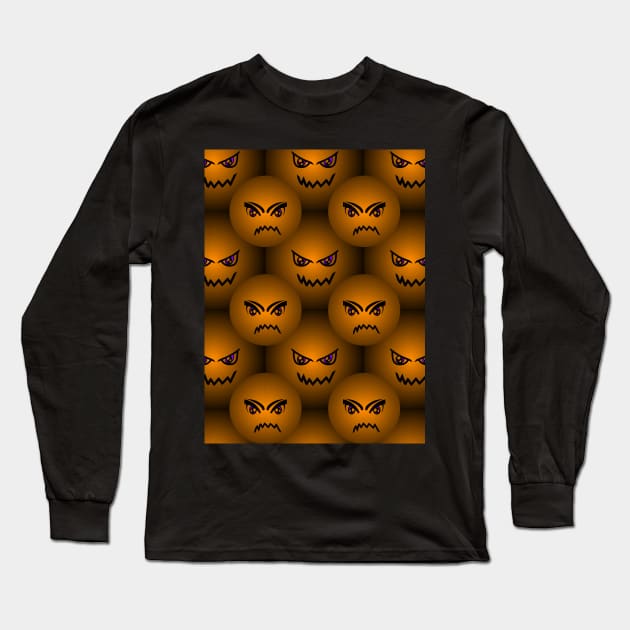 Scary Pumpkin Face on Halloween Balls Long Sleeve T-Shirt by PatricianneK